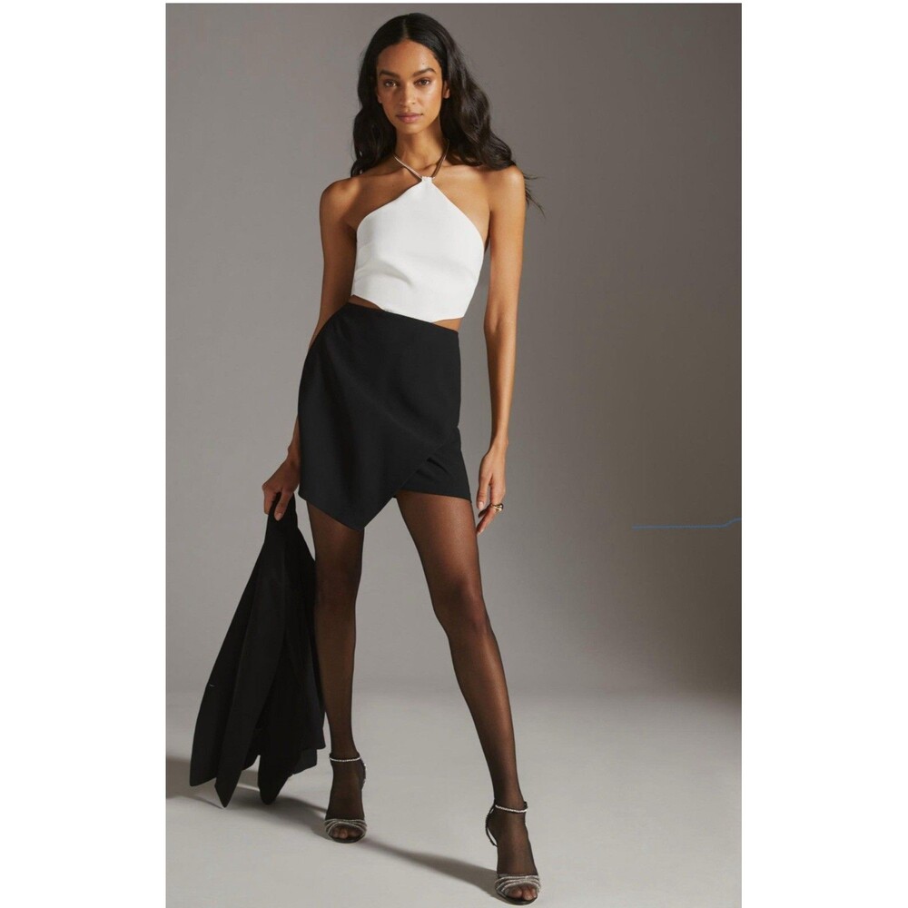 Amanda Uprichard White Halter Mini Dress with Black Skirt